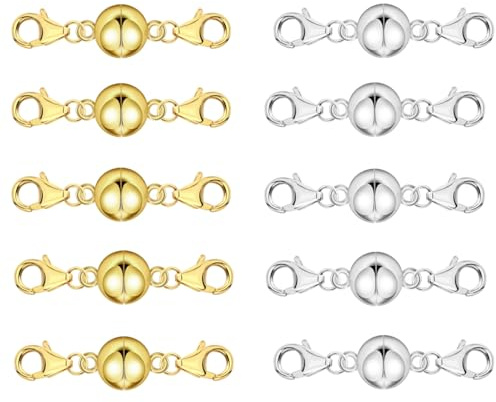 Magnet karbinhake, 10 stycken magnetiska smycken, förslutningar, smycken, magnetiskt lås, för halsband, kedjeförlängningar, smyckestillbehör (silver och guld)