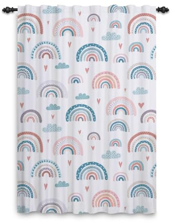 ggaimwf Regenbogenvorhänge mit Bleistiftfalten Boho-Buntes Cartoon-Muster Regenbogenvorhänge Kinderzimmer Fensterbehandlung für Mädchen Wohnzimmer Kinderzimmer Café Vorhang 107x215cm 1 Panel
