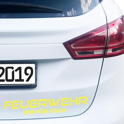 PrintAttack Feuerwehr Autoaufkleber für Auto Motorrad Boot Bus Aufkleber Stiker Selbstklebend Löschen Bergen schützen 40cm (Neon Gelb)