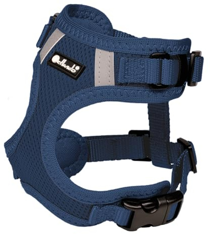 Petlando Hundegeschirr Mesh Vest, leichtes Brustgeschirr aus weichem Mesh & Nylon, stufenlos verstellbar, reflektierend mit 2 D-Ringen, Navy S für kleine Hunde, Welpengeschirr