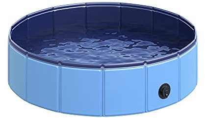 PawHut Piscina per Cani in Plastica, Piscina Pieghevole con Bordo Stabile per Animali Domestici, Ø80 x 20 cm, Blu