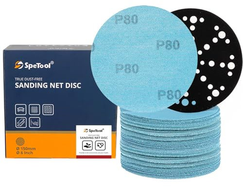 SpeTool 30 Stück Schleifgitter 150mm Klett schleifnetz Schleifscheiben Körnung 80 Staubfreies Klett-Schleifpapier für Holz, Gipskarton, Metall, Epoxidharz