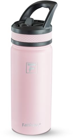 Fanhaw 550ml/18oz Kids Insulated Water Bottle with Straw Lid – Stainless Steel Double Wall Vacuum, Leak-Proof, BPA-Free Water Bottles for School Boys & Girls(Pink)