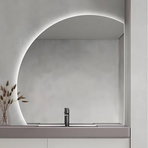 Moderno specchio da bagno a mezzaluna dimmerabile in 3 colori, con anti appannamento/a prova di esplosione, specchio decorativo da parete intelligente per il trucco (90 cm)