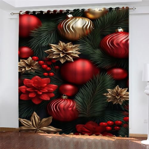 YZQGLHP Gardinen Farbige Kugeln Vorhänge Neujahr Verdunklungsvorhänge Schiebe Schallschutz Vorhang mit Ösen für Schlafzimmer Wohnzimmer H245 x B140 cm 2 teiliges Set