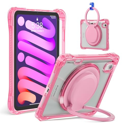 ZXHYliang iPad Mini A17 Pro 2024 & Mini 6. 2021: Stoßfeste, sturzsichere Schutzhülle für Kinder mit Ständer und Stifthalter, Schultergurt, Rosa