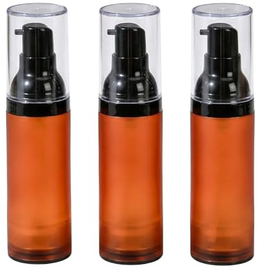 3 botellas de bomba sin aire de 30 ml, botellas de viaje con bomba de vacío, recipientes de viaje para artículos de tocador, cosméticos, crema, loción, champú, dispensador de jabón (ámbar)
