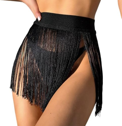 Elastischer Fransenrock Damen,Strand Wrap,Strandtuch mit Fransen,Festival Outfit Bauchtanz Hüfttuch,Belly Dance Performance Kostüm,Strand Cover Up Bikini,Rock für Rave Accessoires