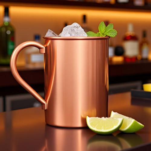 NZM Moscow Mule Mug (16 Oz), Smooth Finish Copper Mug | Solid Copper Mugs for Moscow Mule, Iced Coffee, Cocktails, Chilled Drinks with Ayurvedic Health Benefits.