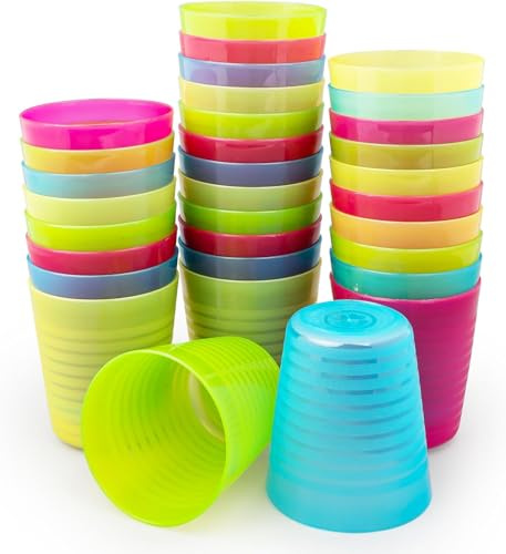 Xaztr 48Pcs Reusable Plastic Kids Cups, 8 oz Unbreakable Plastic Drinking Cup, Stackable Plastic Tumblers Party Cups for Kids Children, BPA-Free, Dishwasher Safe, 4 Colors