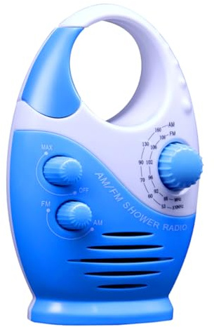 NUOBESTY Duschradio mit Am/fm Radio Tragbares Baderadio aus Abs mit Aufhängeöse für Schlafzimmer und Geschäftsreisen Kleiner Blau und Robust