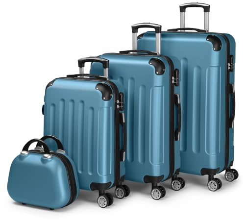 LALAHO Kofferset 4 teilig Hartschale (Navyblau) | Koffer Set aus ABS, Reisekoffer mit Rollen Groß, Hartschalenkoffer Set, Koffer & Trolleys mit Kosmetikkoffer