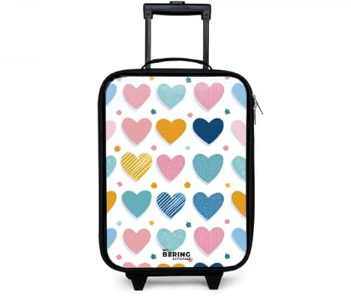 NoBoringSuitcases© Kinderkoffer Klein Reisekoffer Kleine Kinder Koffer | 48x31x19 cm - Luggage mit LED Rollen Suitcase Reise Trolley Herzen - Muster - Bunt
