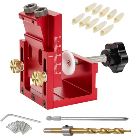3-in-1 Pocket Hole Jig Kit for Woodworking: Accurate Angled Carpentry with Versatility for Joint Angle, Includes ‎Drill Bit and Plugs * 10