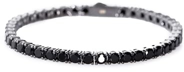 Lucoro - Bracciale da tennis, 4 mm, argento 925, nero, massiccio, da uomo, con zirconi cubici, 21 cm, Argento, Zirconia cubica