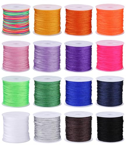 16 rullar nylonsnöre 0,8 mm x 20 m Nylonsnöre Nylon Beading String Knutsnöre Flätat tråd Beading String för kinesiska knutar, smyckestillverkning, vänskapsarmband, hantverk