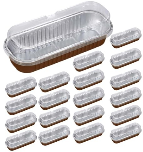 Generico Mini teglie in foglio di alluminio – Set da forno da 20 pezzi, per torta rettangolari | Contenitori da dessert antiaderenti, stampini con coperchio, mini per torte, pirottini in allumini