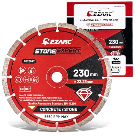 EZARC Diamond Cutting Discs, 230mm Segmented Diamond Blade for Angle Grinder & Cut-Off Saw, Heavy Duty Cutting Disc for Concrete, Brick & Block, Dry & Wet Cut
