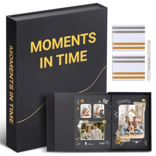 DazSpirit 3-Ring Fotoalbum zum Selbstgestalten, 70 Schwarze Seiten, Schwarz | DIY Scrapbook-Set mit 2 Fotoecken und 1 Stift, Fotobuch zum Einkleben, Gästebuch für Hochzeit, Geburtstag und Erinnerungen