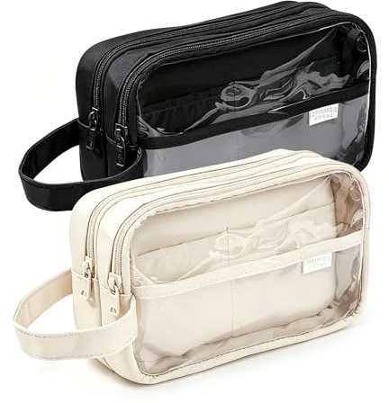 Mitibet Clear Pencil Case 2 Pack, Large Capacity Transparent Pencil Pouch for Girls, Aesthetic Pen Bag for Teens Students Kids, School Stationery Exam Case, 1 Black and 1 White Bag
