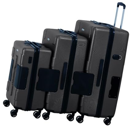 TACH Patented Connecting Hard Shell 3 Piece Luggage Set - 20, 24 & 28 inch Luggage | Carry-On, Medium & Large Rolling Suitcases - Black