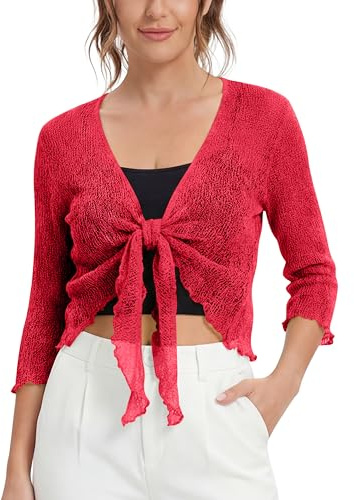 Love My Fashions® Women’s Fish Net Knitted Tie Up Bolero Shrug Top Ladies 3/4 Sleeve One Size Fits All