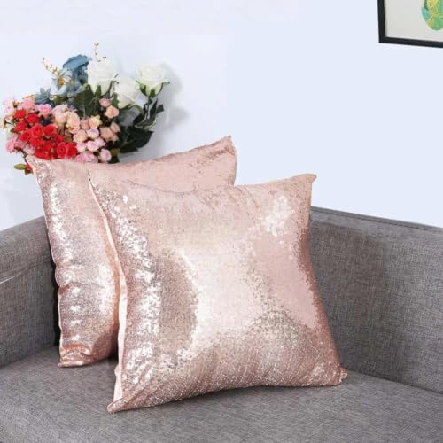 Eternal Beauty 2 fundas de cojín cuadradas de lentejuelas de color oro rosa de 20 x 20 pulgadas, fundas de almohada brillantes para decoración del hogar y fiestas con cremallera invisible (50 x 50 cm)