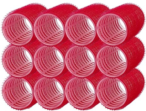 PONIK’S PROFESSIONAL Lockenwickler Mittelgroß – Haarrollen 36mm Set 12 Stück & Klettwickler Mittel – Haarwickler Für Wellen Ohne Hitze, Heatless Curls Und Mittellanges Haar, Rot