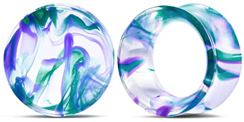COOEAR 2 Paires de jauges Assorties pour Les Oreilles Kits de Tunnels de Chair Bouchons d'oreilles Boucles d'oreilles en Acrylique Bleu Expander Stretchers Piercing.