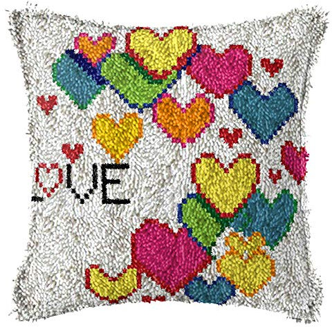 WYOUTDOOR Latch Hooking Pillowcase Kits Pillow Covers Cushion Embroidery Set Cross Stitch Latch Rug Hook for Adults And Beginners,17 * 17 Inch,Love