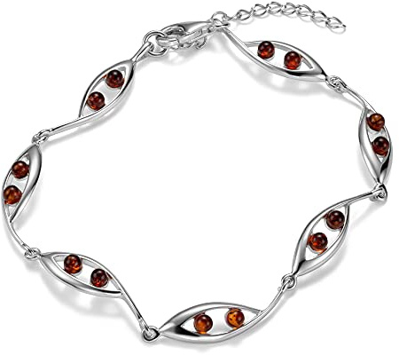 Copal Bracelet Femme En Ambre Véritable Et Argent Sterling 925 Avec Longueur Ajustable
