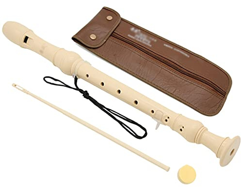 Flauto dolce per adulti, registratore tedesco antico, con tasto F, flauto da barocco professionale a 8 fori, con asta di pulizia per borse in pelle