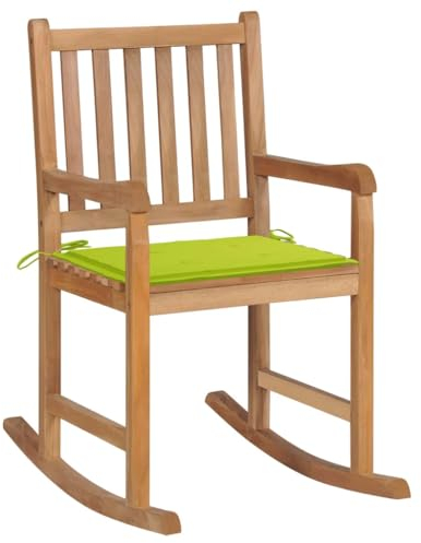 vidaXL Teak Massiv Schaukelstuhl mit Hellgrünem Kissen Schaukelsessel Gartenmöbel Stuhl Sessel Relaxstuhl Schwingsessel Gartenstuhl Holzstuhl