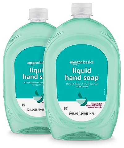 Amazon Basics Liquid Hand Soap Refill, Mango & Coconut Water Scent, Dermatologist Tested, pH Balanced, Triclosan-Free, Paraben-Free, 50 Fl Oz (Pack of 2)