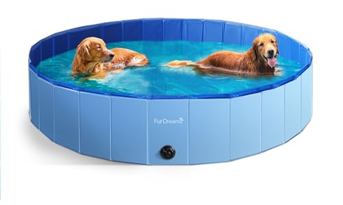 Furdreams Vikbar simbassäng för husdjur, hundbadkar i hårdplast, bärbar multifunktionell utomhus-PVC halkfri barnpool, njut av sommarglansen i din trädgård, för barn, katter, valpar (stor)