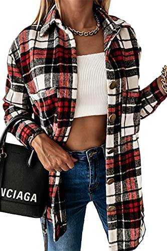 HVEPUO Chemise À Carreaux Veste Femme Manches Longues Chemises Flanelle Boutons Shacket