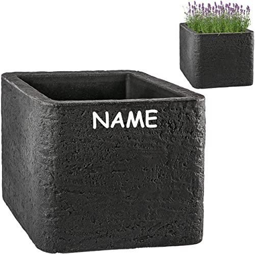 alles-meine.de GmbH Beton Optik - 2 Stück große XL - Blumenkübel/Pflanzkübel - 40 cm x 40 cm x 34 cm - 55 Liter - inkl. Name - schwarz/anthrazit - eckig/viereckig - Gross..