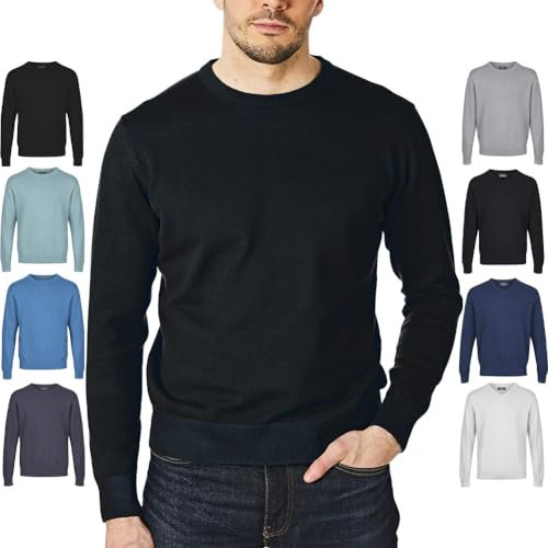 Castle Point CSPKNT003 Men's Cotton Jumper Pullover Sweater, Crew Neck, Black, L