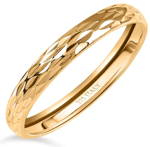 TJC 9ct Italian Gold Wedding Band Rings for Women 2mm Diamond Cut Size R