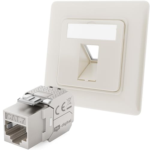 hb-digital 1-Port CAT 7 Netzwerkdose unterputz RAL9010 + 1x CAT 7 Keystone RJ45 Modul LAN Ethernet Keystone Dose Buchse Einbaubuchse für CAT 5e CAT 6 CAT 6a max. 10 Gbit/s STP - Reinweiß