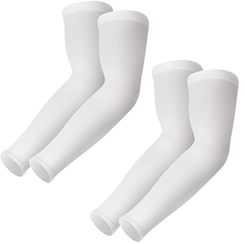 Manguitos 2 Pares, Upf 50+ Refrescante, Anti Uv, De Compresión, Protección Solar, Antideslizantes Para Correr, Ciclismo, Voleibol, Baloncesto (Blanco*2 juegos)