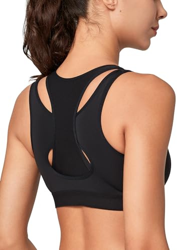 Yvette Sujetador Deportivo de Muy Fuerte sujeción con Cierre Delantero, Tallas Grandes para Fitness y Correr,Negro,3XL Grande
