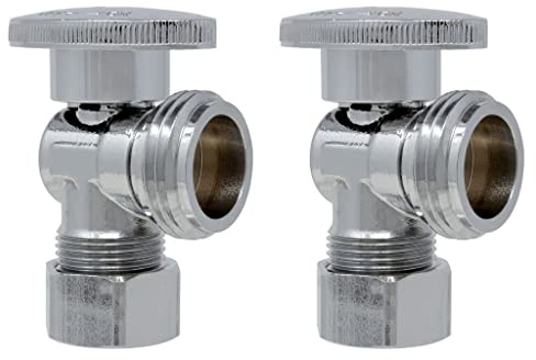 1/4 Turn Washing Machine Angle Stop, 5/8 OD Compression x 3/4 MHT Miiflex Heavy Duty Chrome Plated Brass Quarter Shut Off Valve with Ferrule and Nut for Residential/Commercial [2 Pack]