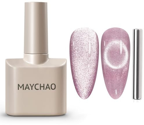 MAYCHAO 15ML Cat Eye Gel Nail Polish 1Pc Purple Magnetic Nail Polish with Magnet Soak off Holographic Cat Eye Gel Polish for Nail Art Manicure Salon DIY at Home