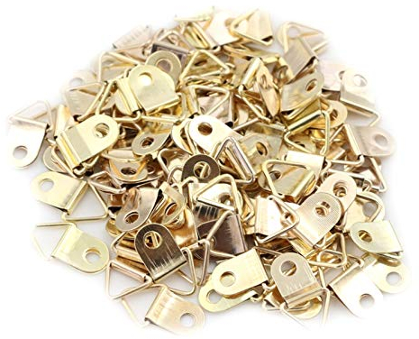 Polstermöbel Nägel Sofa Tacks, Bildaufhänger Universelle leistungsstarke goldene 100 D-Ring Bilderrahmen Aufhänger Haken hängende Dreiecksschrauben Übliche Werkzeuge for Aufhängen von Bilderrahmen