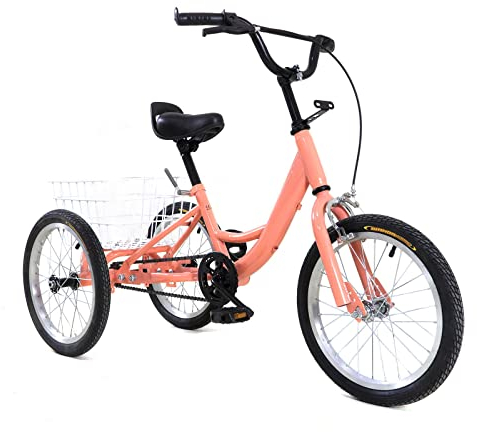 SABUIDDS 16 Zoll Kinderfahrrad, Fahrräder für Mädchen & Jugend, 3 Räder Kinder Fahrrad, Dreirad mit Einkaufskorb für Fahrradwege und Verschiedene Straßen Geeignet, Geschenk Für Kinder, Hellorange