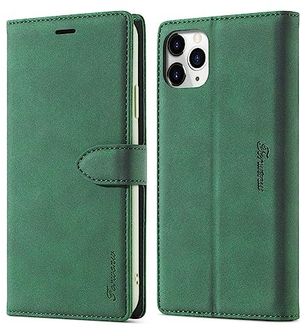 LOLFZ Case for iPhone 11 Pro Max, Vintage Leather Wallet Case Card Holder Kickstand Magnetic Closure Flip Case Cover Compatible with iPhone 11 Pro Max (6.5 Inch) - Green