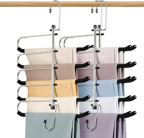 Lot de 3 cintres pour Pantalons et vêtements, Gain de Place, antidérapants, avec Bras pivotant rembourré en Mousse, Rangement et Organisation de Placard à Plusieurs Niveaux