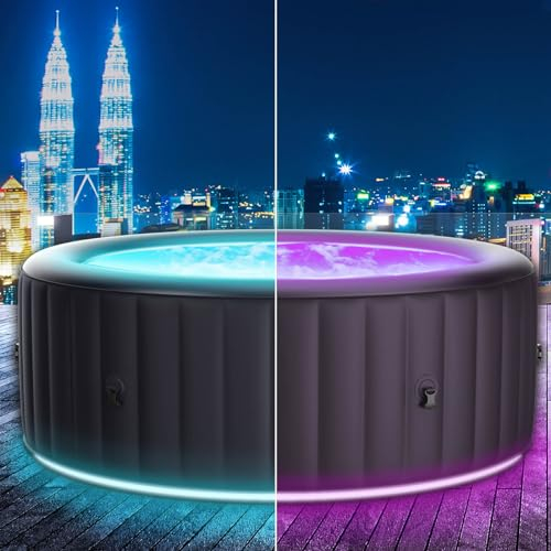 BRAST Whirlpool aufblasbar MSpa Aurora mit LED-Beleuchtung für 6 Personen Ø204x70cm In- Outdoor Pool 138 Massagedüsen Energiespar-Timer Heizung Bubble Wellness Massage