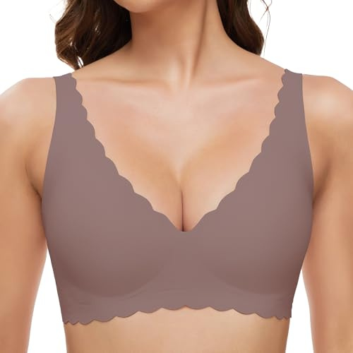GXOULRRA Komfort Tief V BH Damen ohne Bügel Nahtloser Bügelloser BHS Klassische Soft Bustier Seamless T Shirt Bequem Bralette mit zusätzlicher Grau S